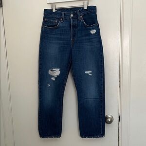 Levi's Dark Blue Distressed Women's Cropped Jeans